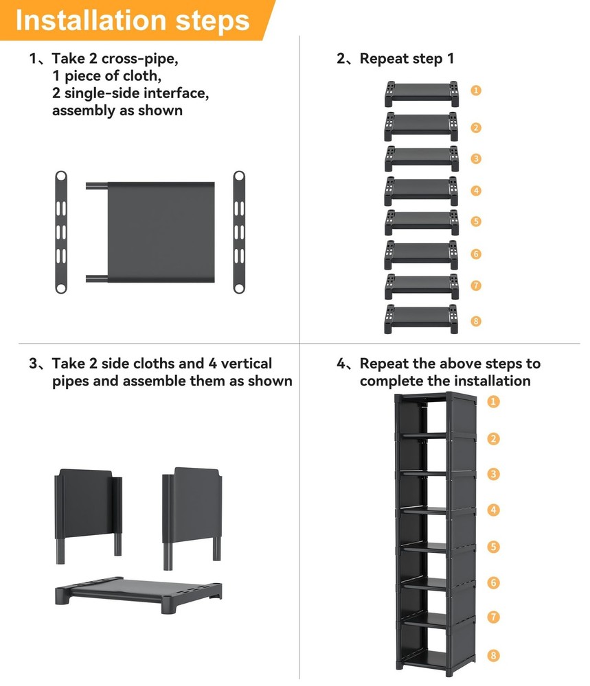 Narrow Shoe Rack 8 Tier, Slim Vertical Shoe Organizer for Small Spaces, Stack...