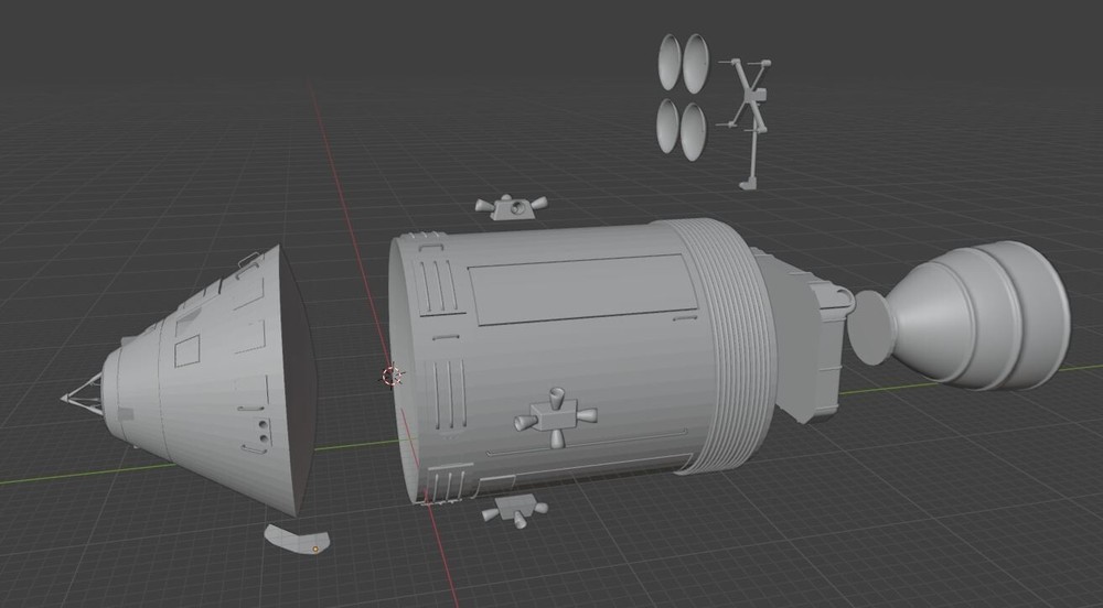 3d printed Apollo command and service module, 1/48 scale