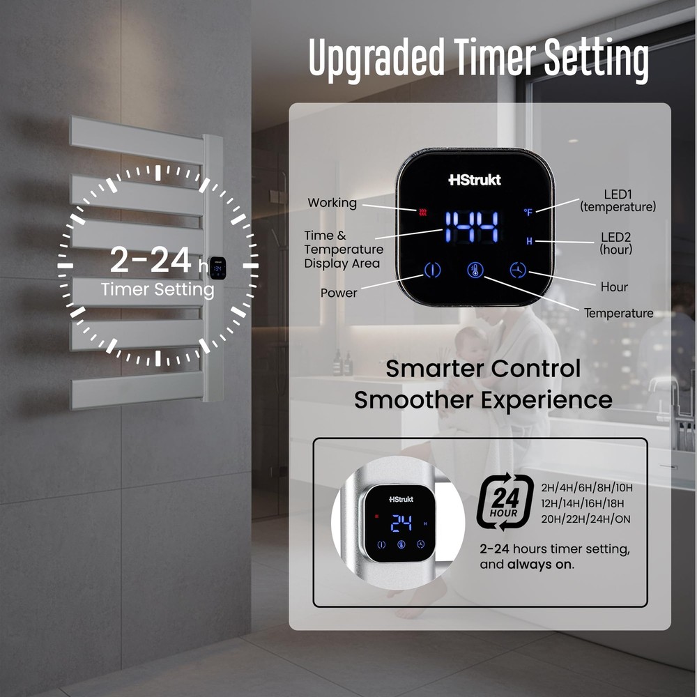 ** NEW Heated Towel Warmer / Rack | Adjustable Temp Control w/ Timer | Silver