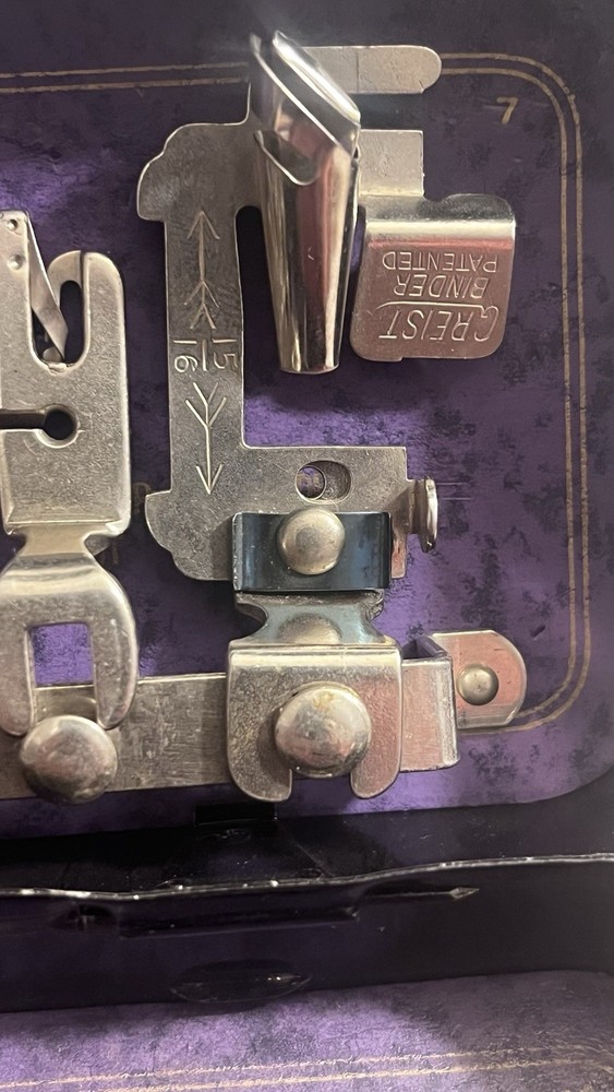 Vintage Greist Sewing Machine Attachments in “Rotary” Tin.