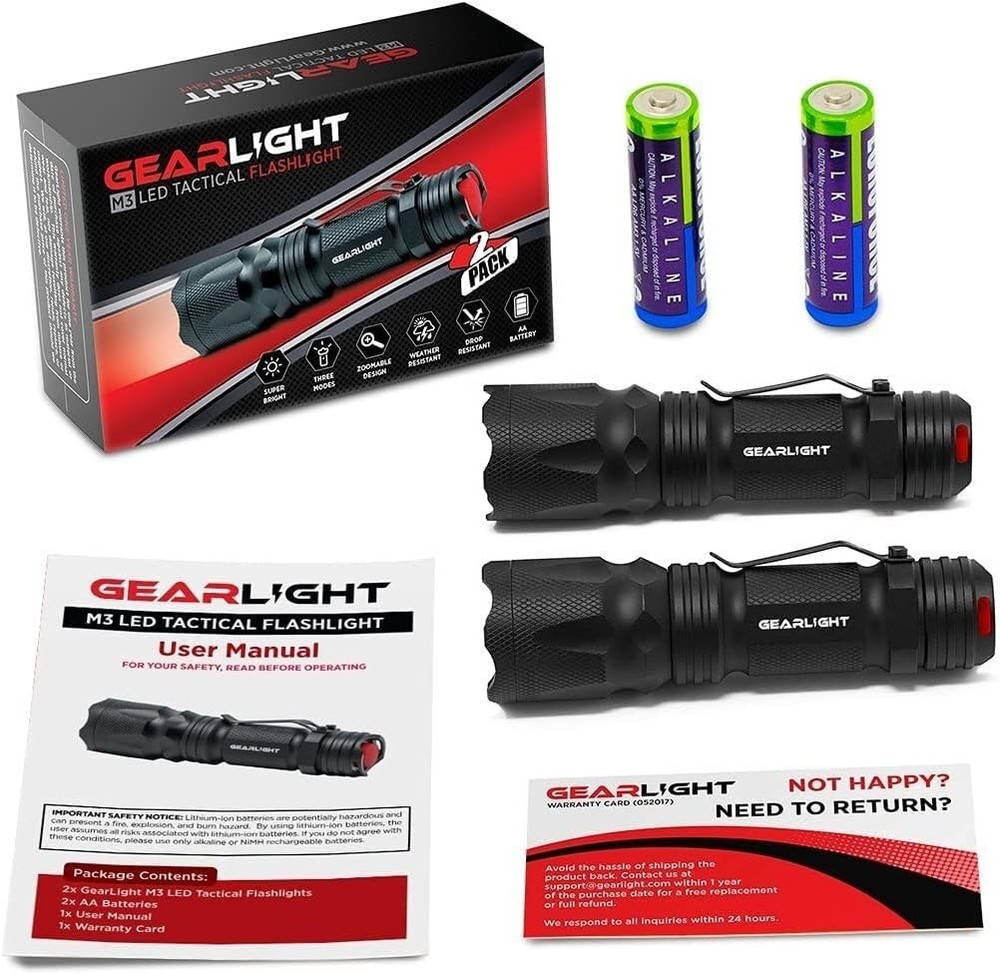 GearLight M3 Mini LED Flashlight [2-PACK] - Bright &Small Tactical #00002