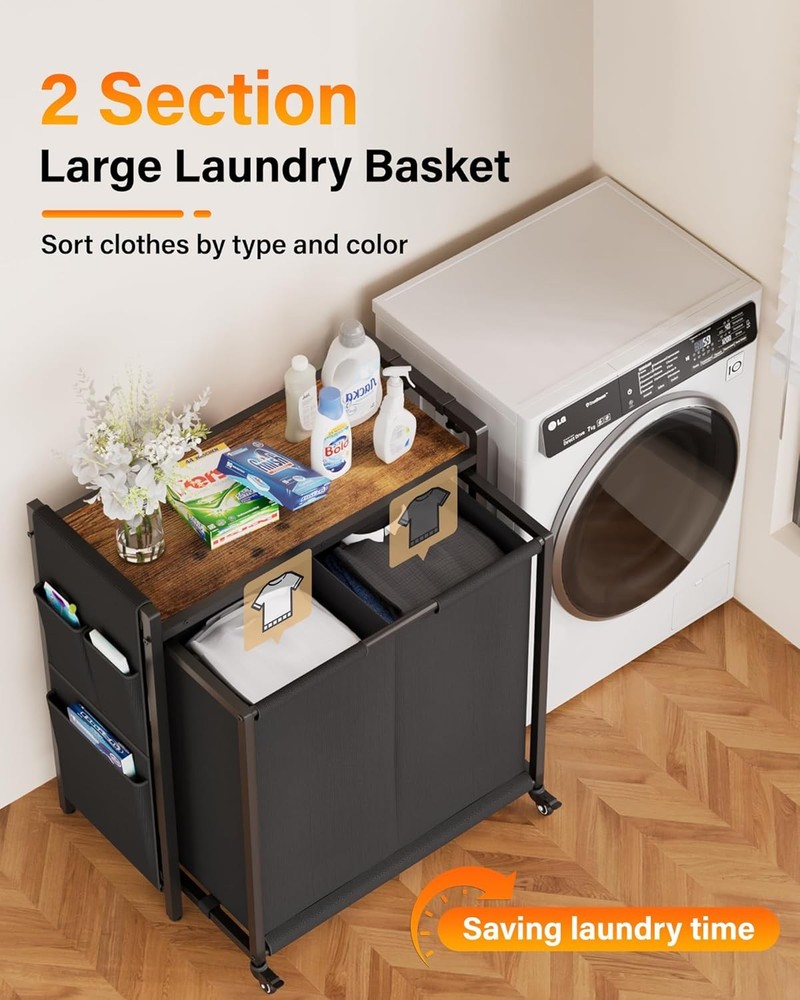 Laundry Hamper Sorter 2 Section 103L Rolling Laundry Basket Organizer W/ Wheels