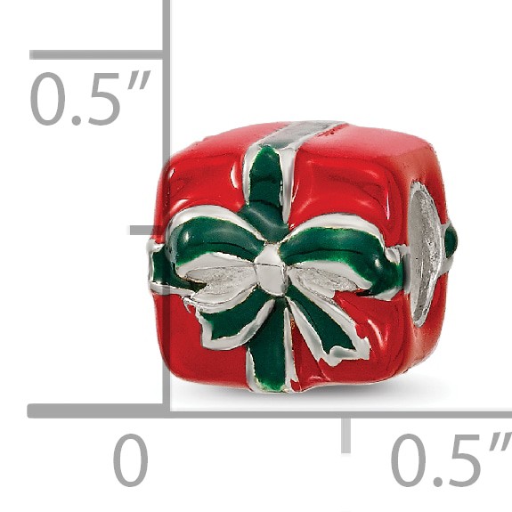 Silver Reflections Green & Red Enameled Present Bead QRS2950