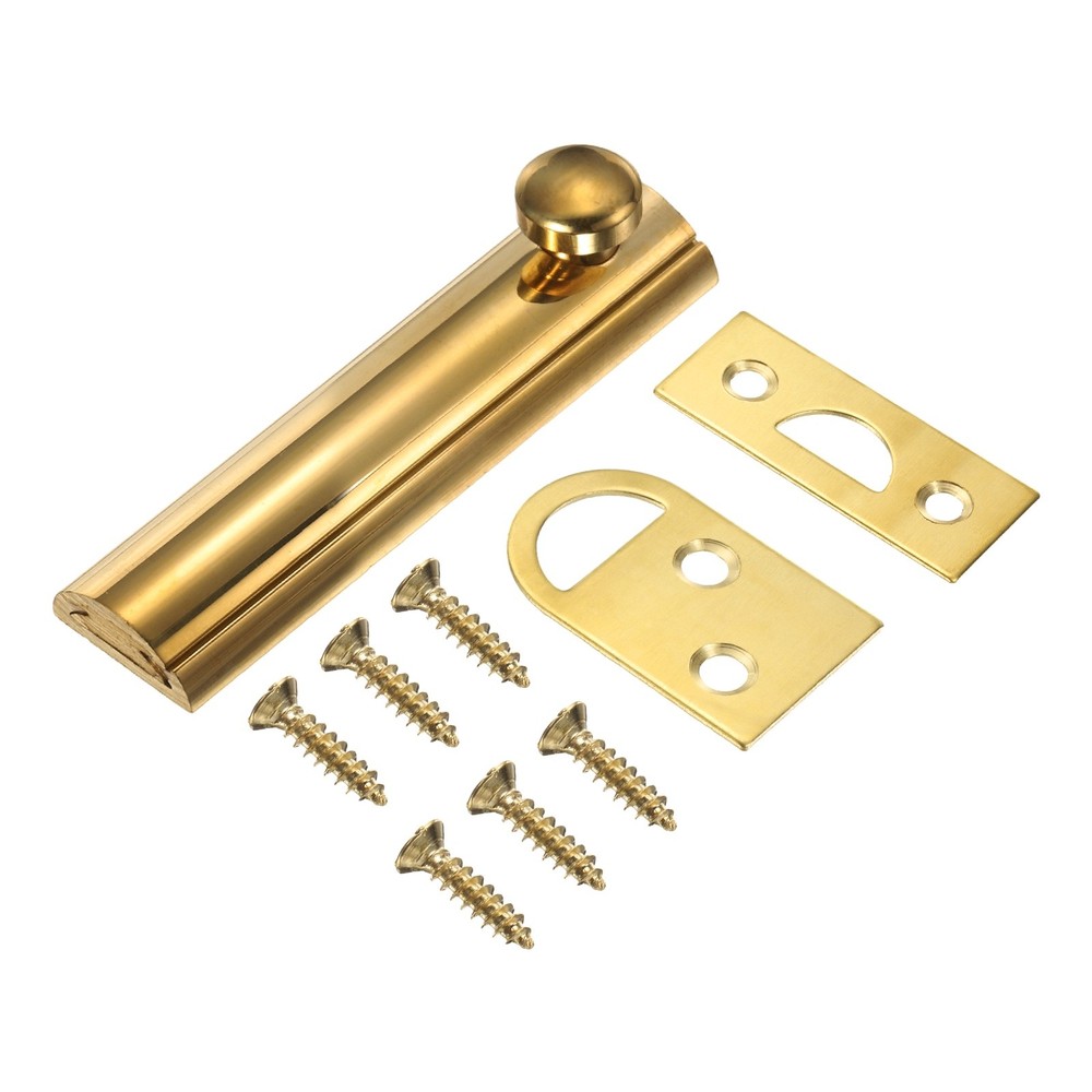 3" Solid Brass Surface Bolt, Polished Slide Latch Door Lock, Brass Tone