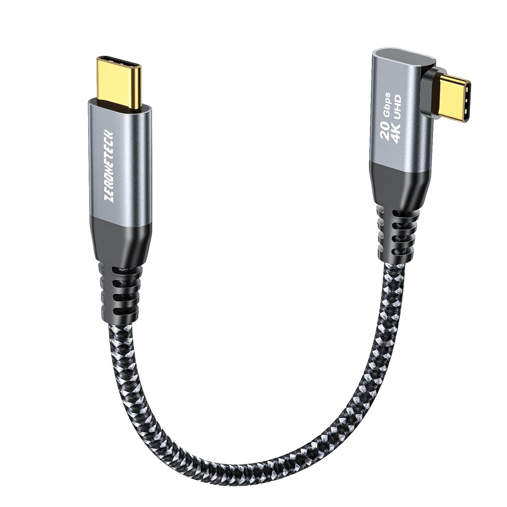 Zeroneteck 12 Inch USB C Cable 1FT, 20Gbps High Speed Data Transfer Short, Right