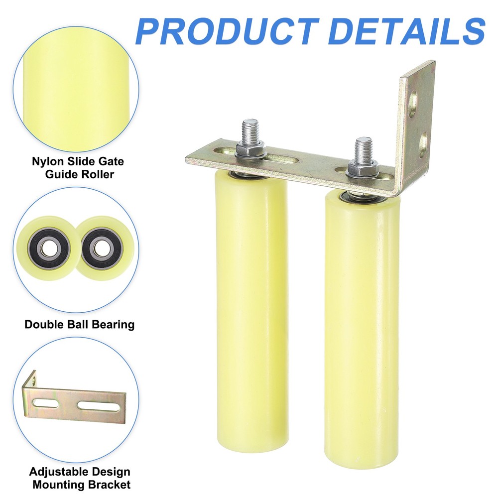 2Pcs Slide Gate Guide Roller 8" Nylon Gate Support Rollers with Bracket, Yellow