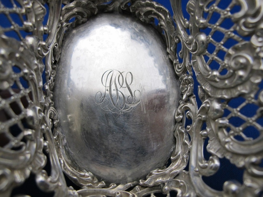 Nice Small VICTORIAN Sterling PIERCED SWING HANDLE BASKET-Repousse Scrolls