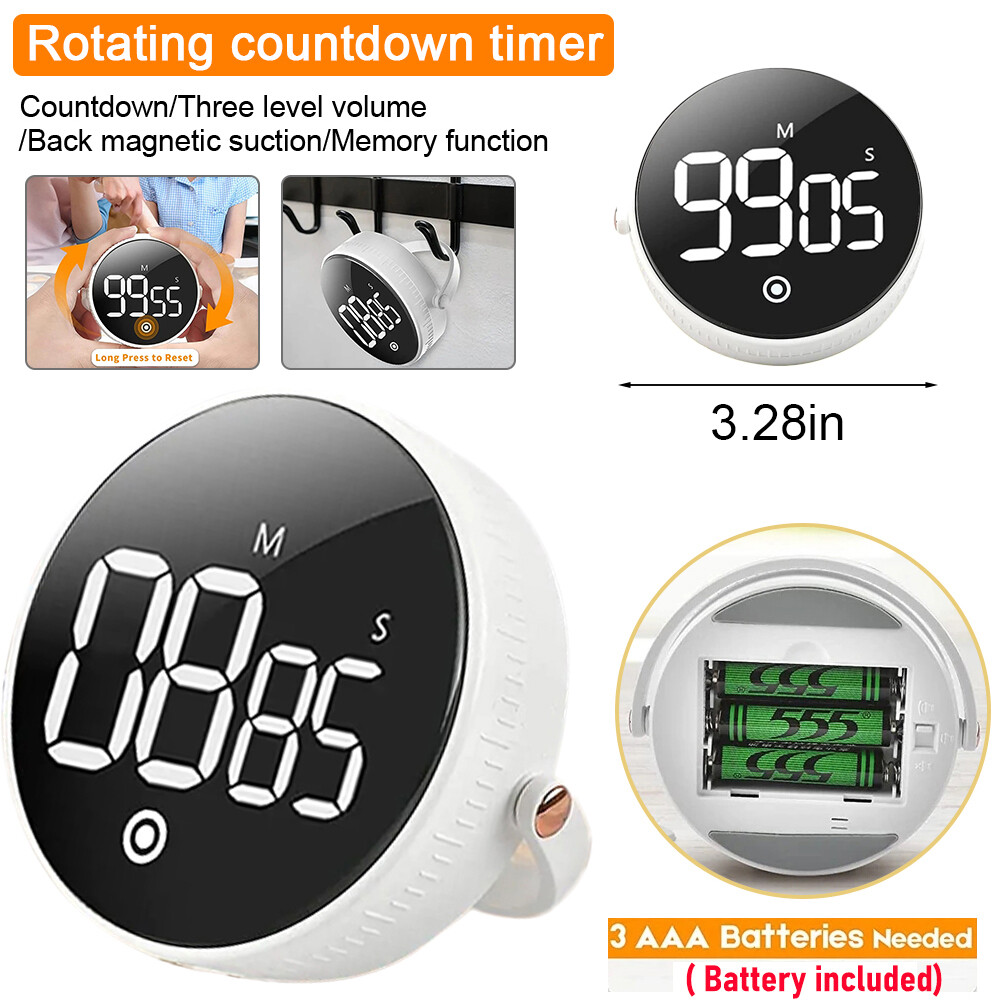 Digital Kitchen Timer - Magnetic Countdown Countup Timer with Large LED Display