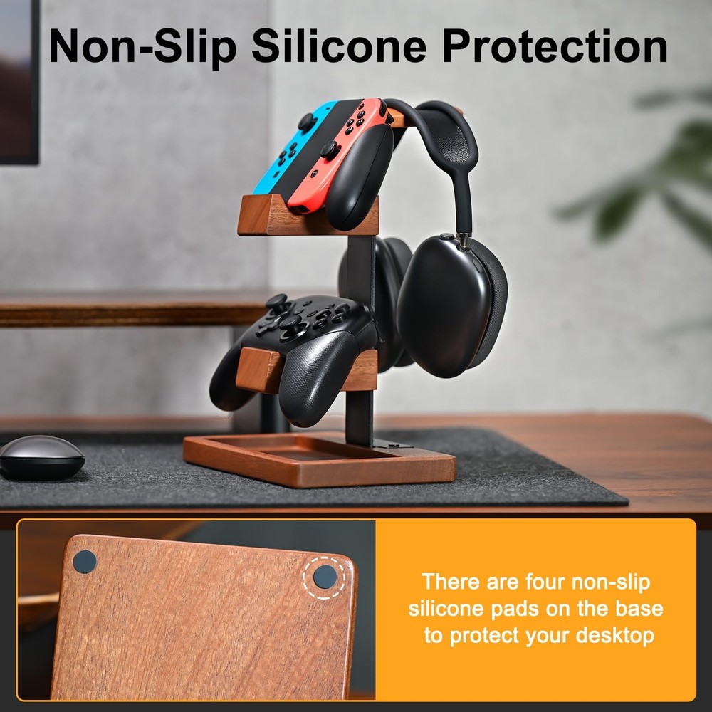Solid Wood Controller Holder and Headphone Stand, Gaming Controller Stand for...