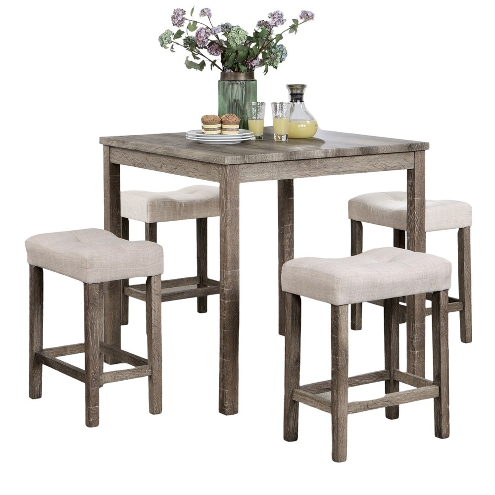 Transitional 5pc Counter Height Dining Set Gray Counter HT. Table and 4x Stool