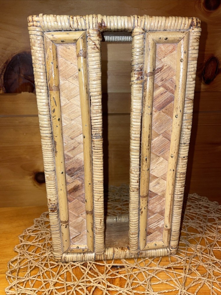 Vintage Tissue Box Cover Holder Bamboo Rattan Wicker Coastal Boho Rectangular