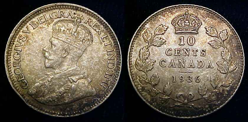 CANADA 1936 Silver Ten Cents XF+ **