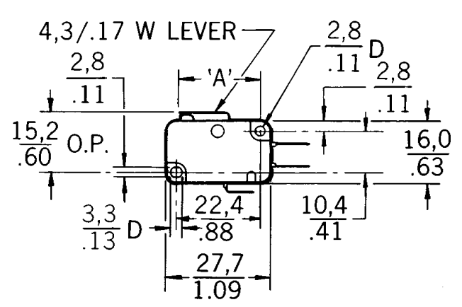 Honeywell/Microswitch - V3L-235-D8 Switch, Micro, Lever, SPDT.