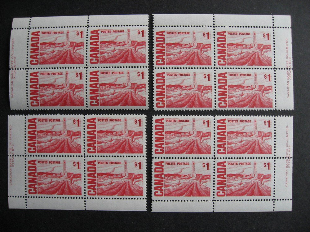 Canada centennial Ut 465Biv $1 Oilfields MNH matched set plate blocks