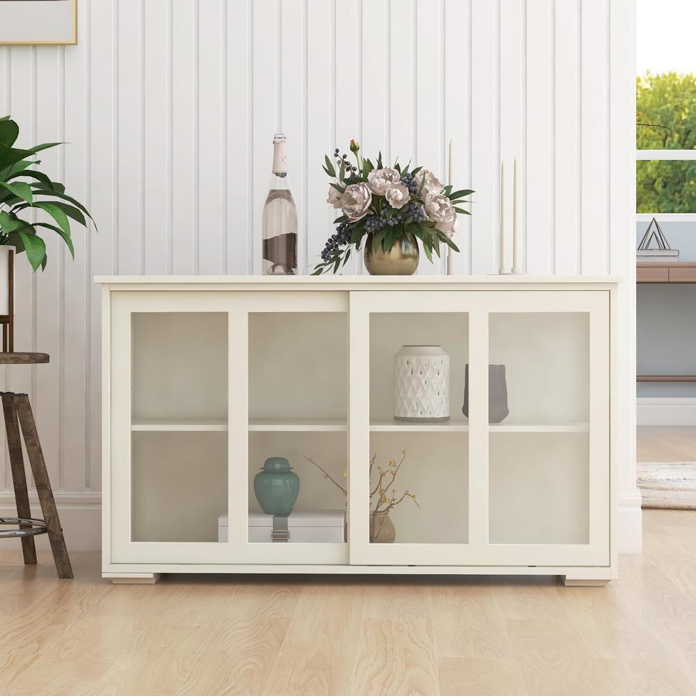 Kitchen Storage Stand Cupboard With Glass Door White
