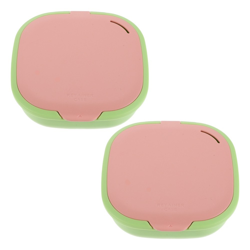 2 Pcs Denture Holder Cute Slim Retainer Aligner Case with Mirror