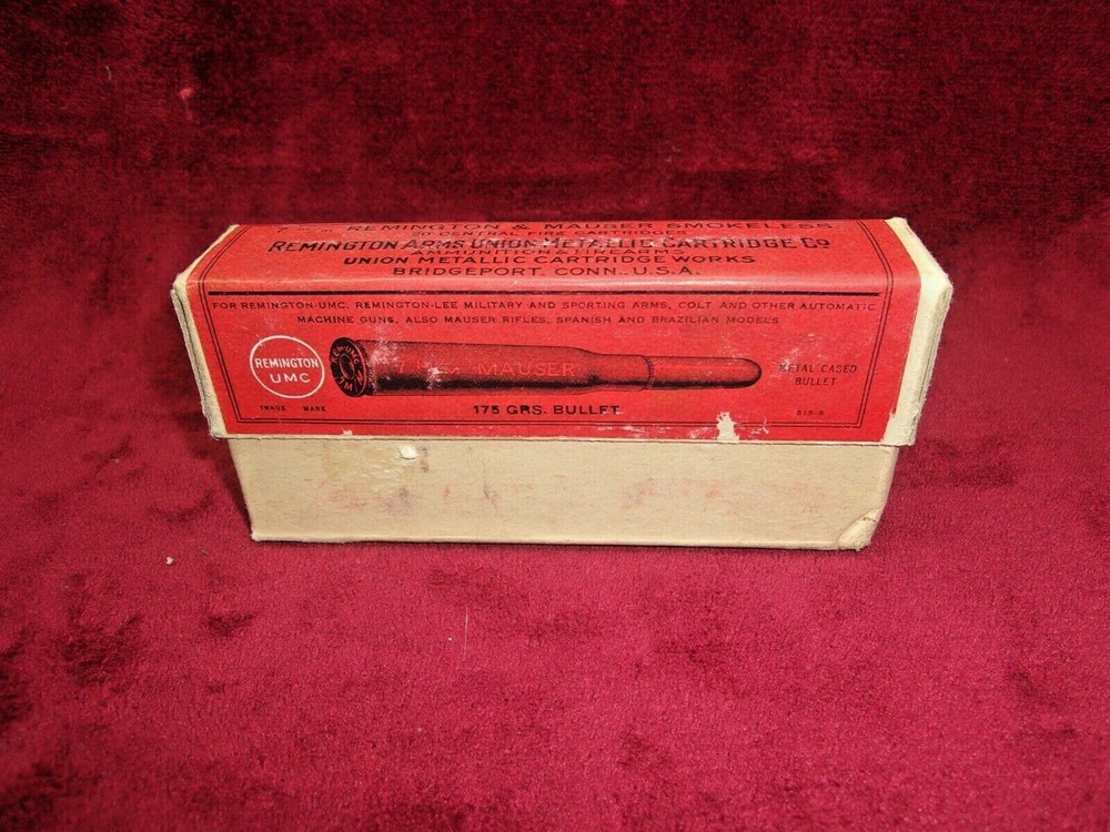 Vintage 2 Part Remington UMC 7mm Mauser Ammo Box, (Empty)