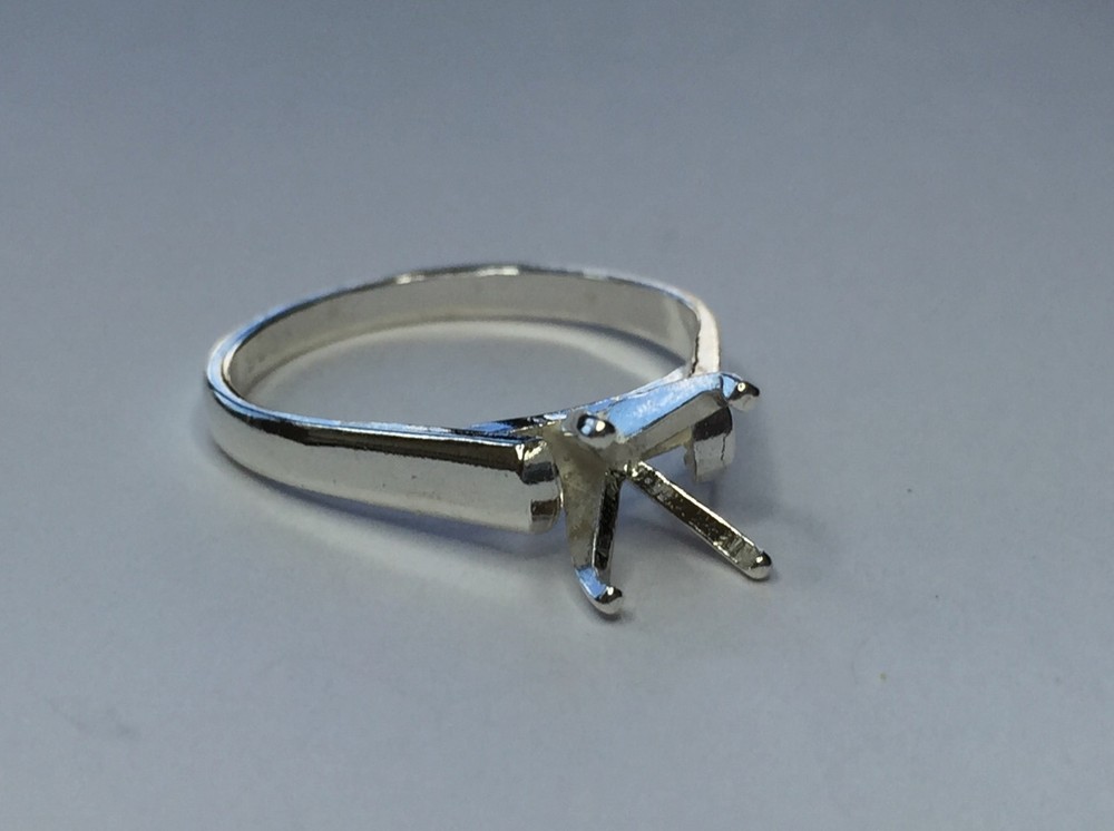 (4-7mm) Round Sterling Silver Cathedral Pre-Notched Ring Setting Size 7
