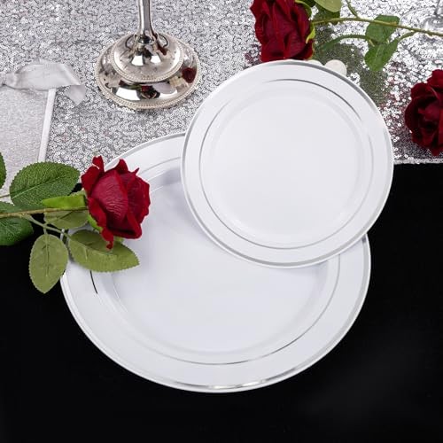 Plastic Plates - Disposable Party Plates Include 100 Dinner 200 Pcs Silver