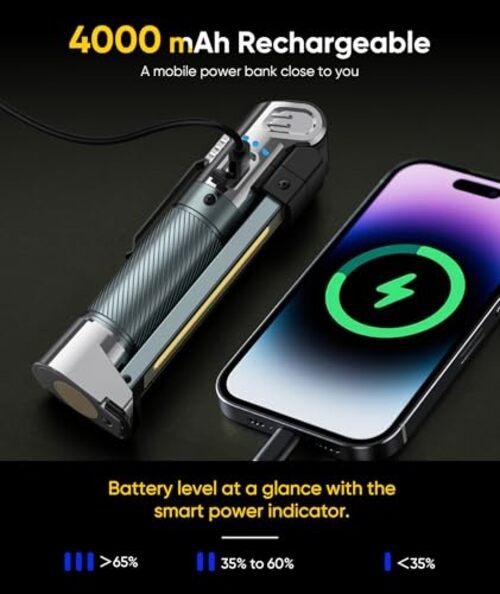 Magnetic Work Light - 4000mAh Rechargeable Work Light with Hook Design, Silver