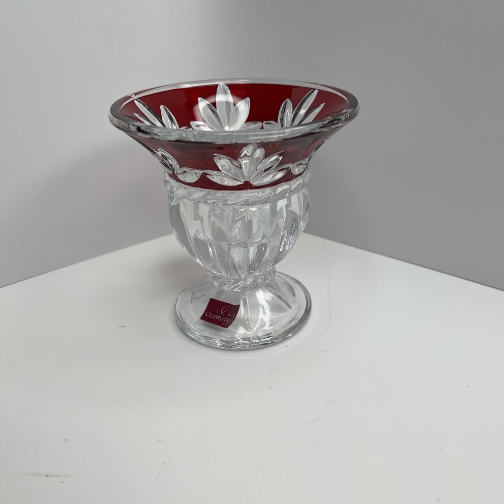 Mikasa Celebrations Corinth Ruby Cut To Glass Candleholder Pair