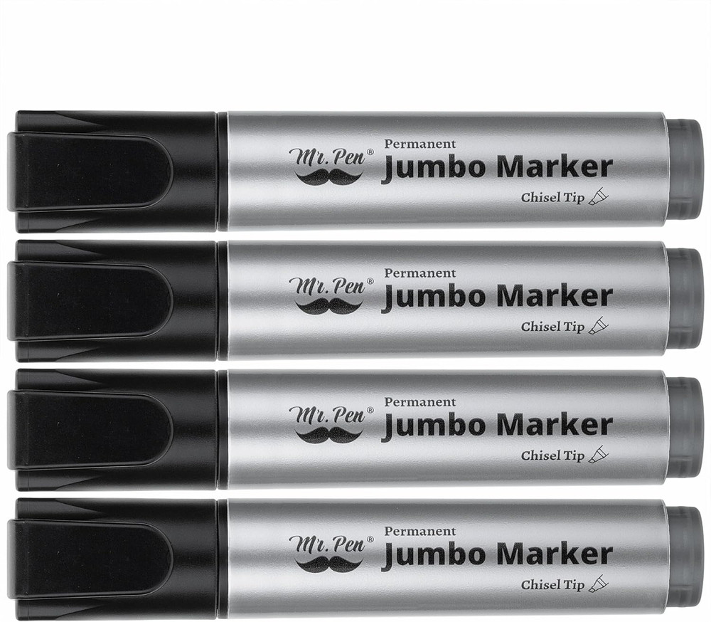 - Jumbo Permanent Markers, 4 Pack, Chisel Tip, Black, Thick, Large, Wide Tip