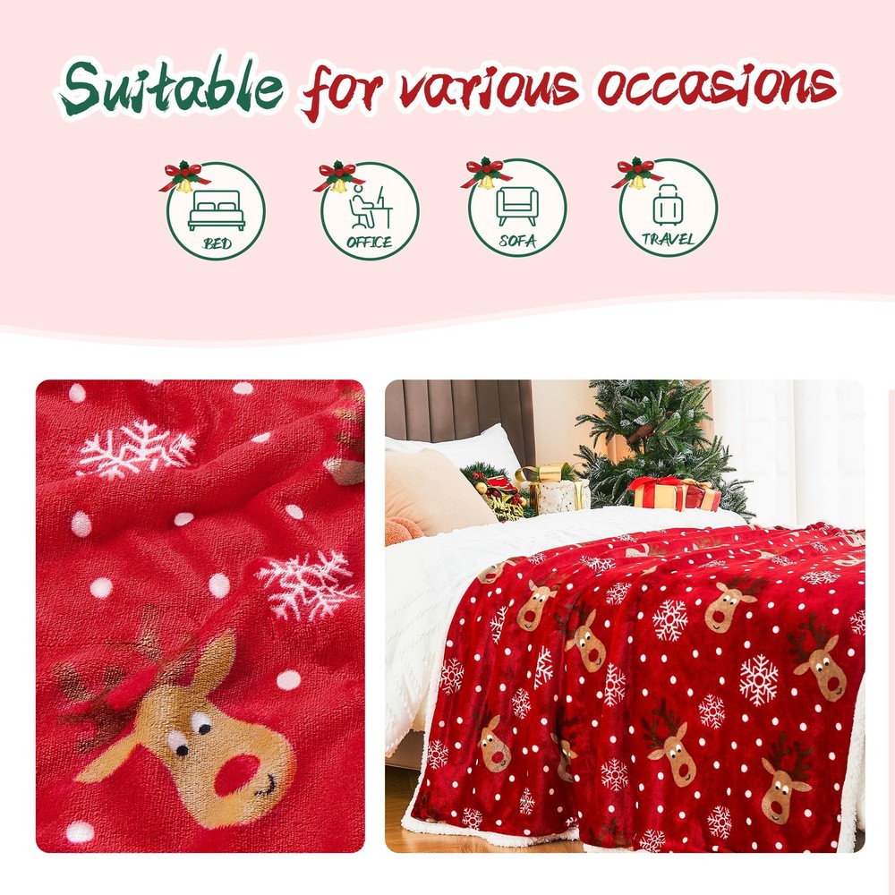 Ramees Christmas Throw Blanket, Decorations Throw, Reindeer
