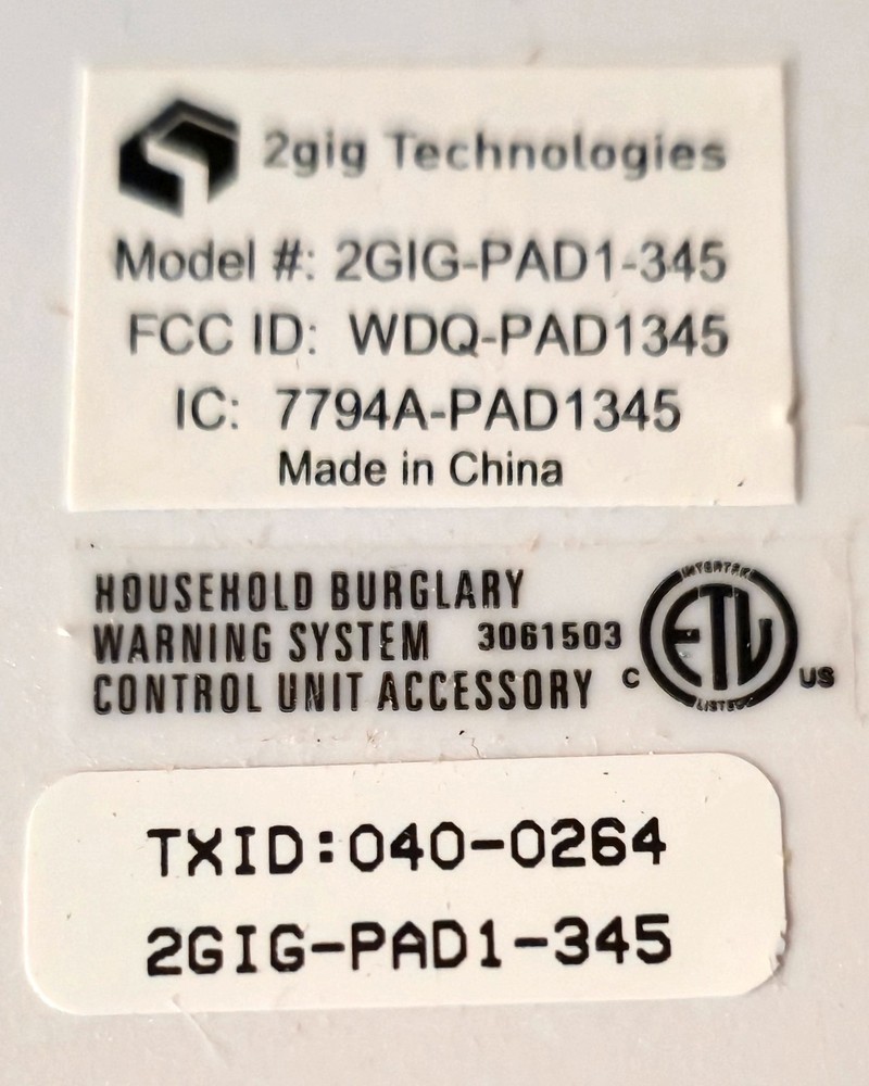 2gig Wireless Keypad 2gig-pad1-345