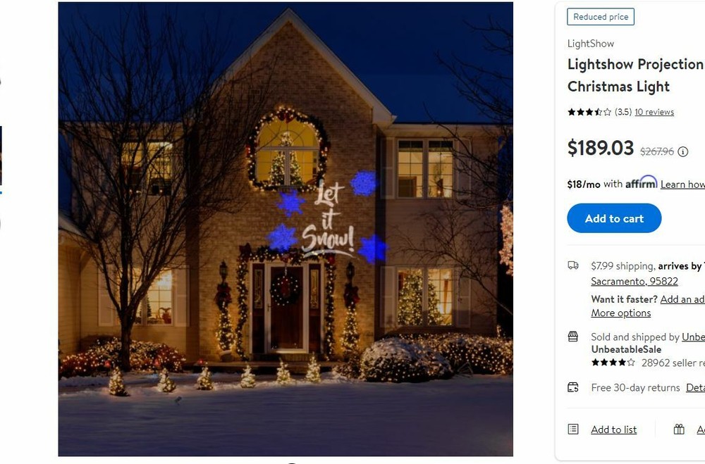 GEMMY LED Lightshow Projection Plus Let It Snow Snowflurry Spotlight Blue White
