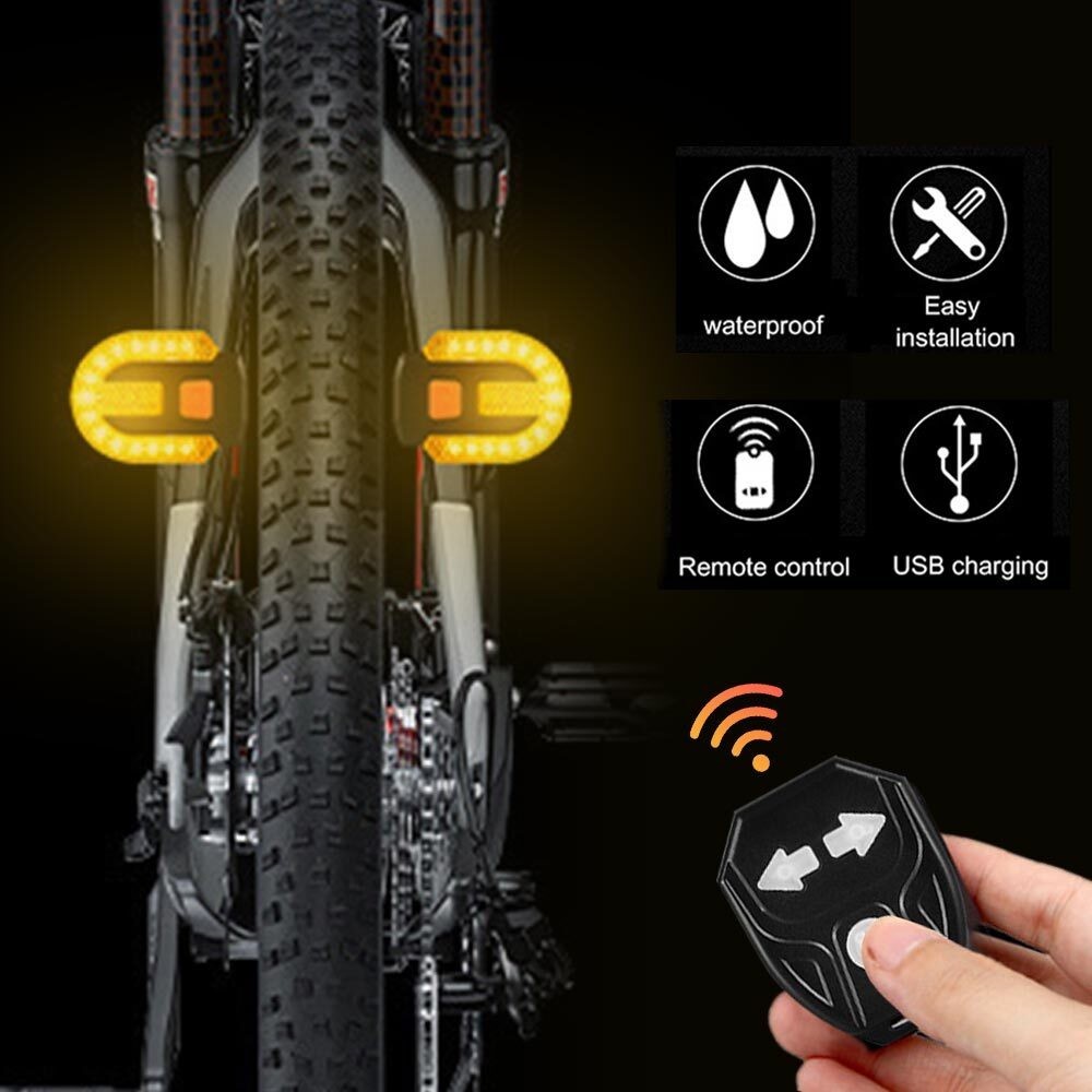 Bicycle Turn Signals Front Rear USB Taillight w/ Wireless Remote Control MTB