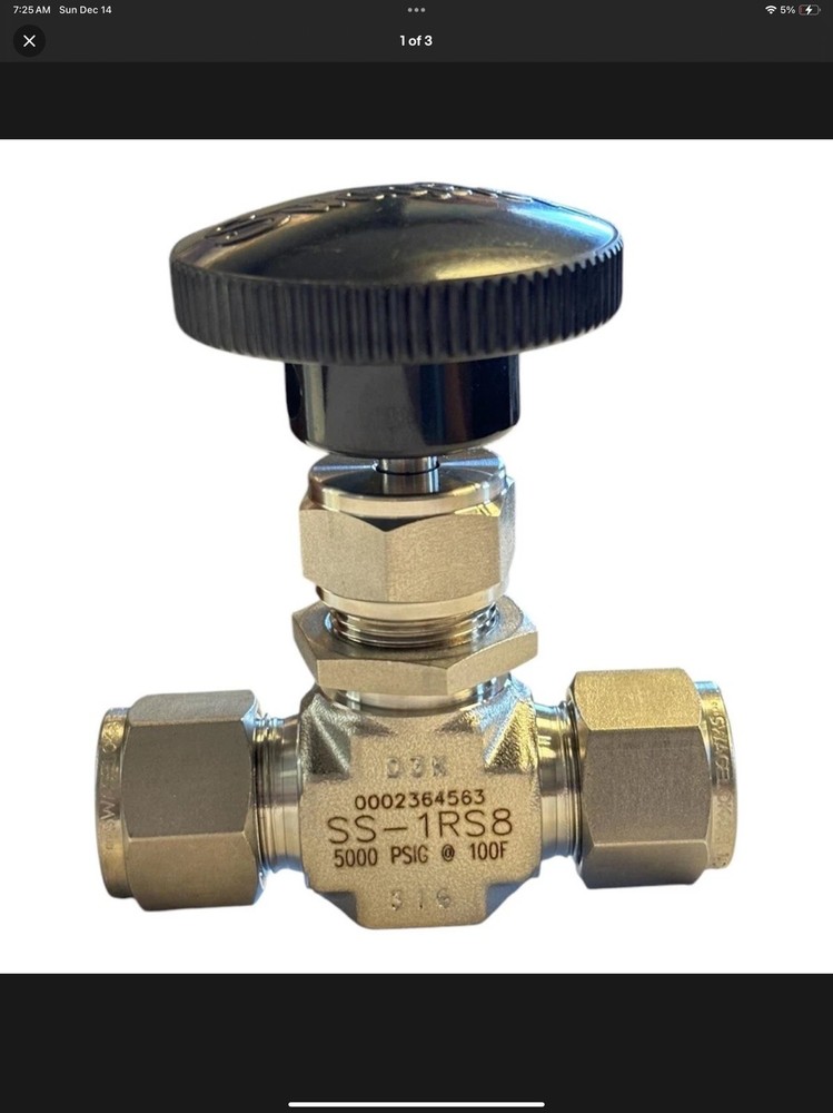 (2) New Swagelok Needle Valve SS-1RS8