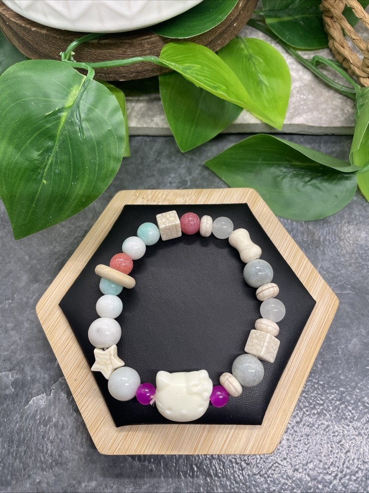 Handmade Stone Bead Beaded Stackable 6.5” Plus Stretch Bracelet New B345