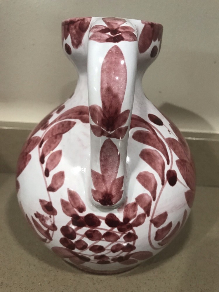 Beautiful Burgandy & White Ceramic Country Pitcher