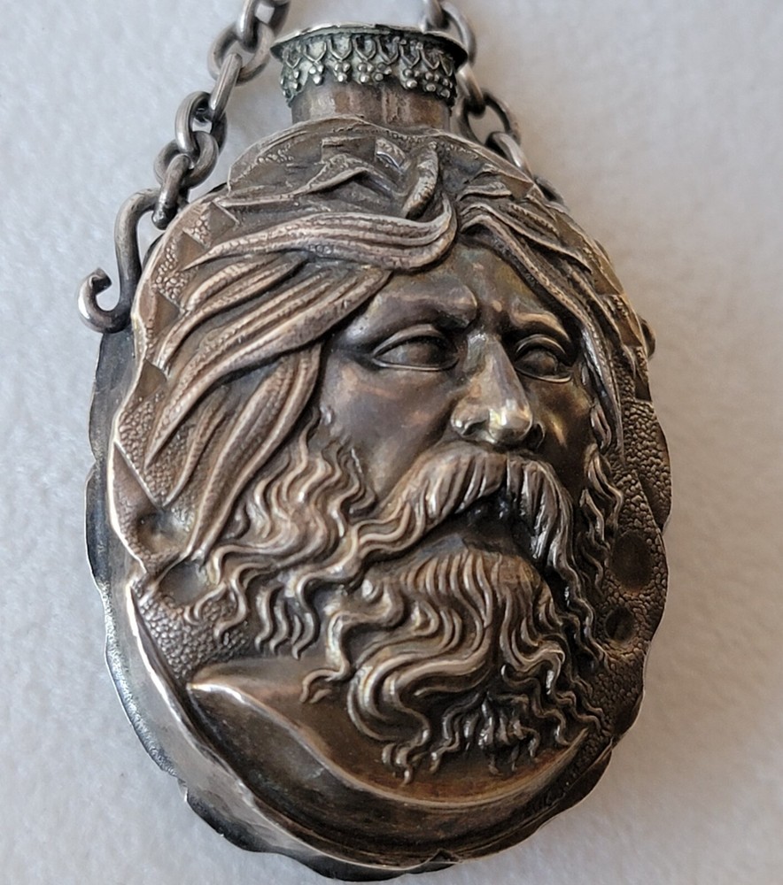 Old Sterling Silver Perfume Decorative Bottle Poseidon? Chatelaine