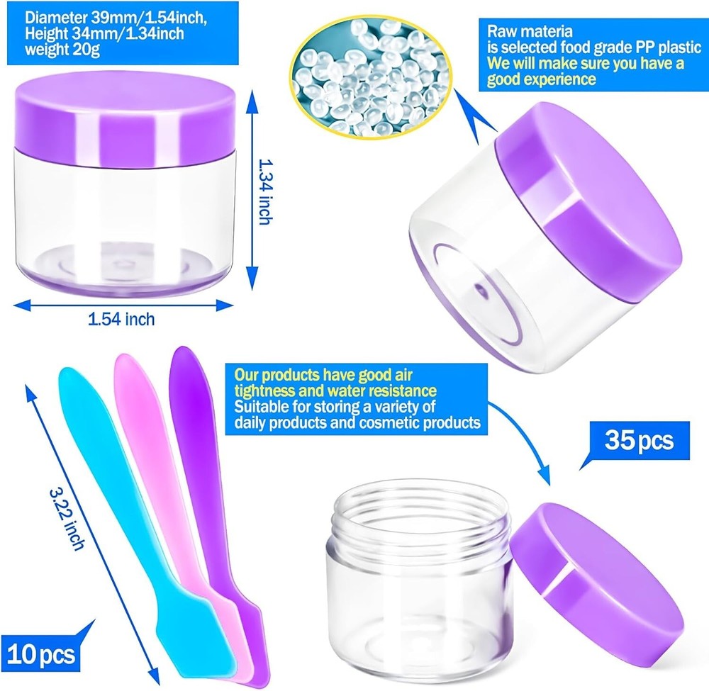 35 PCS 20G Empty Plastic Containers with Colored Lids Small Makeup Sample