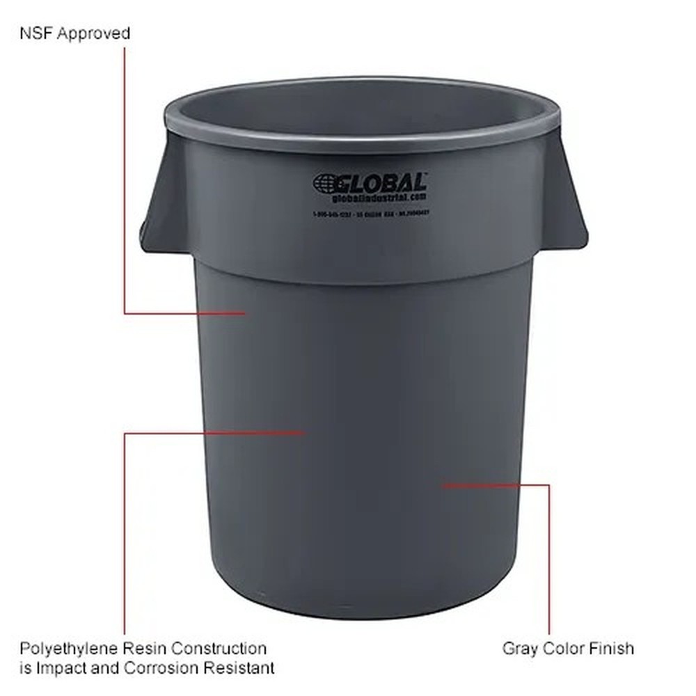 Global Industrial? Plastic Trash Can, 55 Gallon, Gray