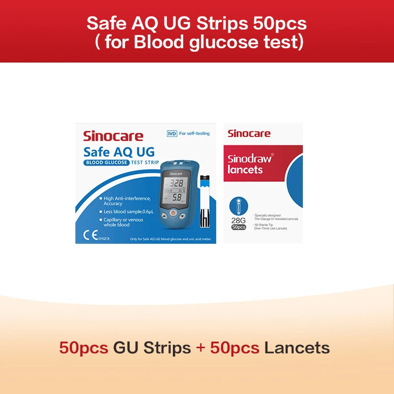 Sinocare Safe AQ UG Strips - 50pcs for Glucose & Uric Acid Testing only Strips