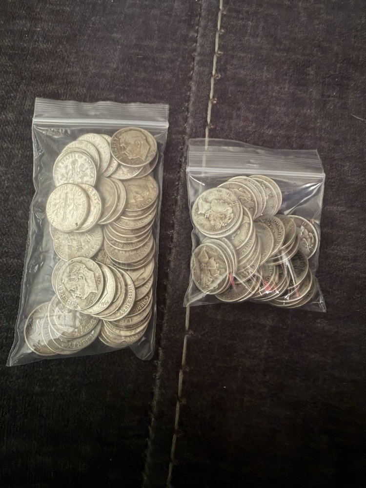 100 Silver Roosevelt/Mercury Dimes %90 Silver Mixed Dates uncertified