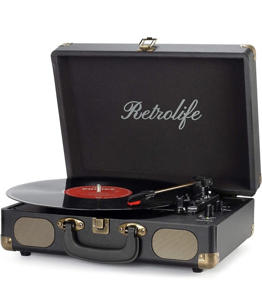 Retrolife Vinyl Record Player 3-Speed Bluetooth Suitcase Portable Belt-Driven