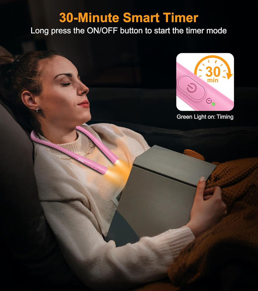 Book Light, Eye Caring 4-Color & 5-Brightness Neck Light Reading Light- Stepless