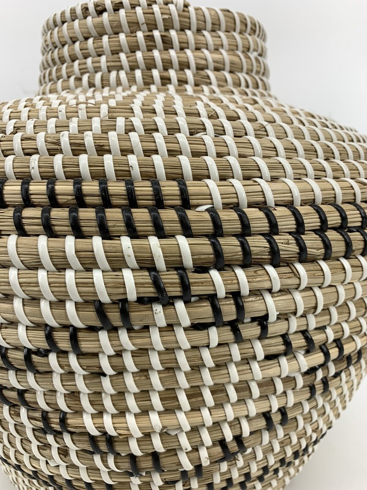 Vintage Large Coiled Diamond Pattern Southwestern Basket Vase