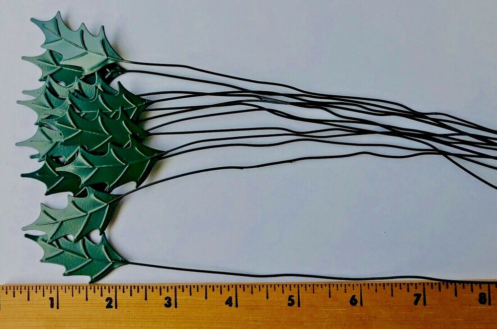 12  Metal Holly Pieces on Wire Stem