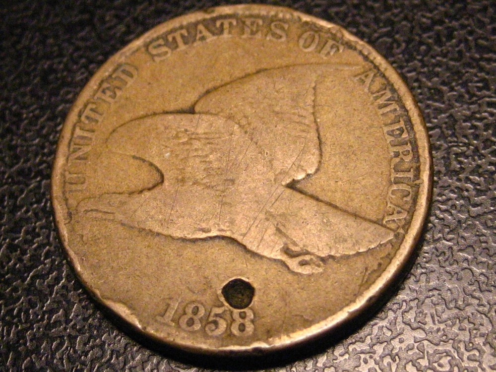 1858 Large Letters Flying Eagle Cent Damaged #2