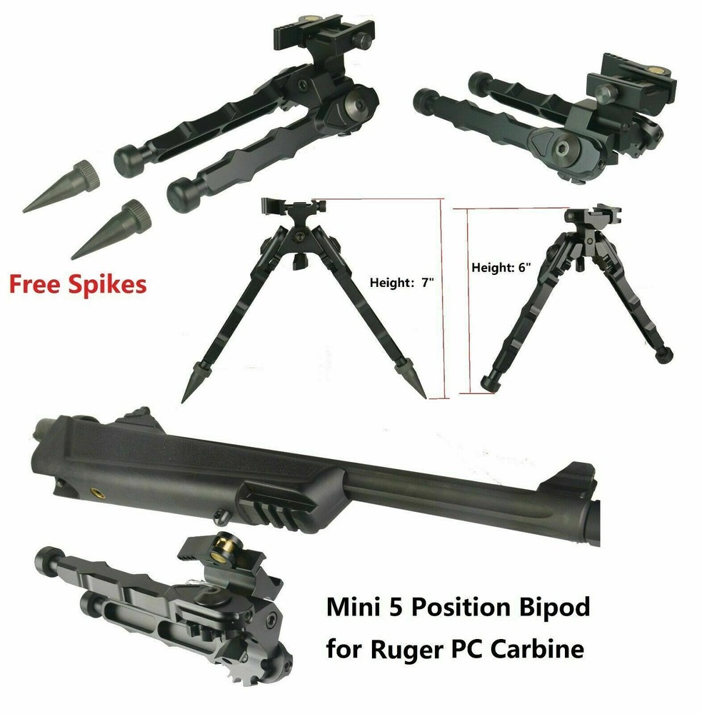 Quick Detachable Mini Bipod For Ruger PC Anodized Black, 5 Positions
