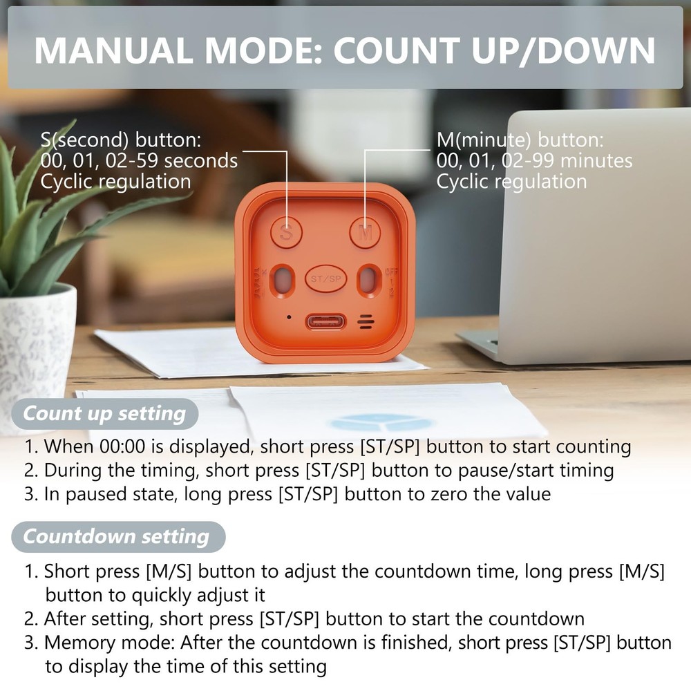 Multi-Function Cube Timer, 5/10/30/60 Min & Custom Count Down, Pause & Resume...