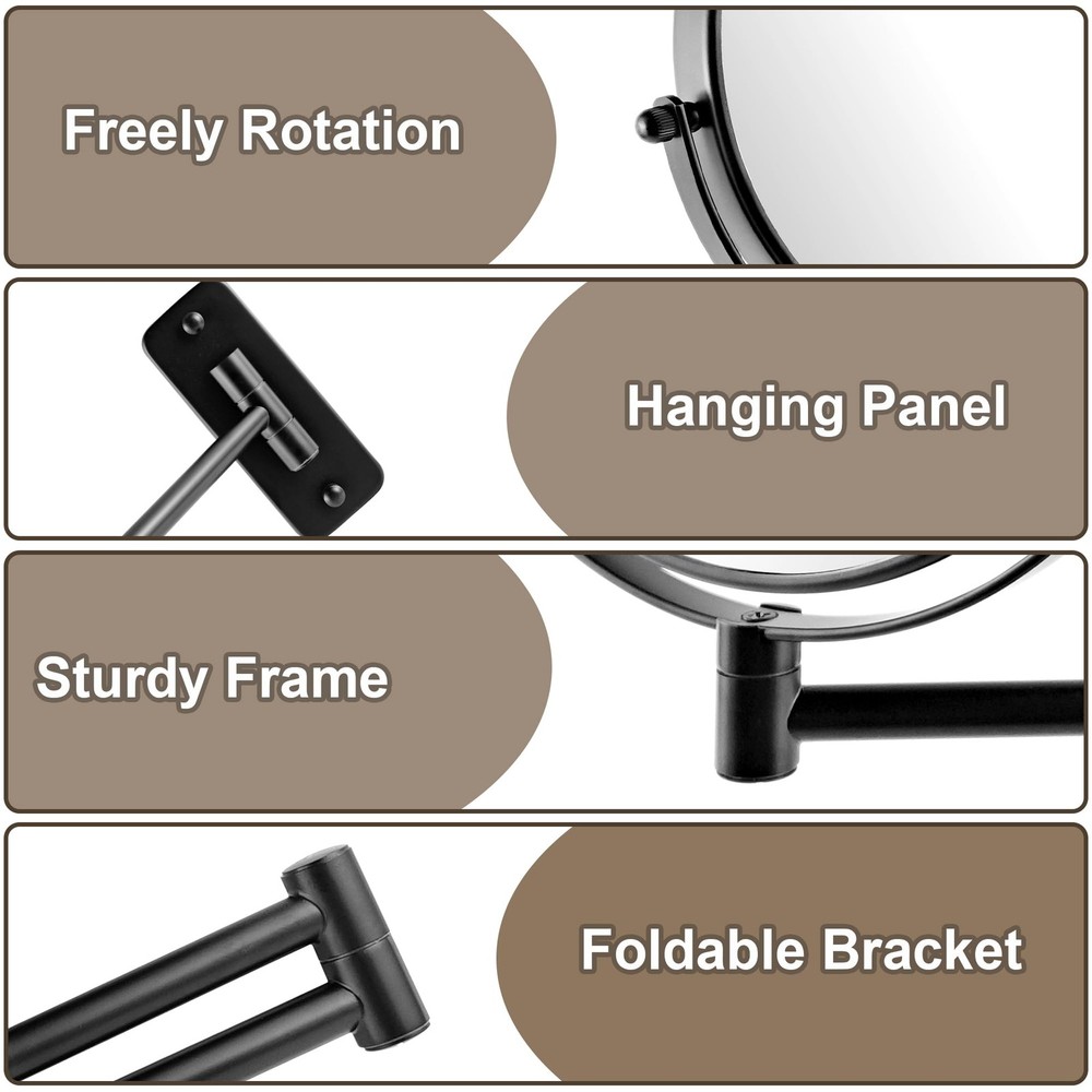 8" Wall Mounted Makeup Mirror, 1X/10X Magnifying Mirror with 360° Extendable ...