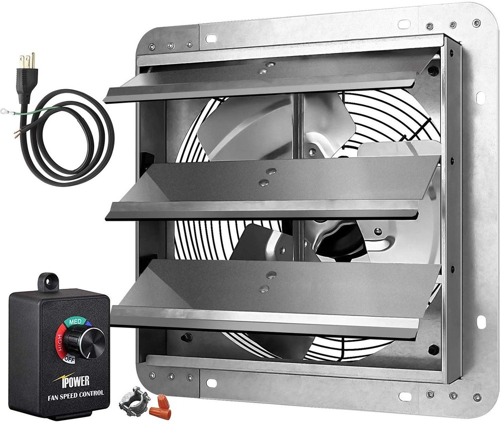 12 Inch Variable Shutter Exhaust Fan with Speed Controller and Power Cord Kit