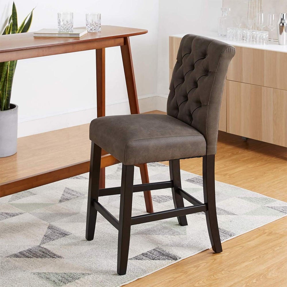 CangLong Tufted Leather Kitchen Counter Height Stool Chair for Bar, Kitchen, Din