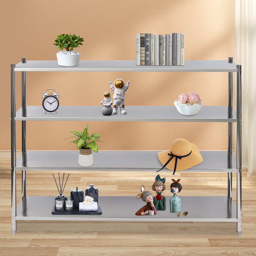 4 Layers Stainless Steel Shelving Goods Displaying Rack Adjustable Storage Shelf