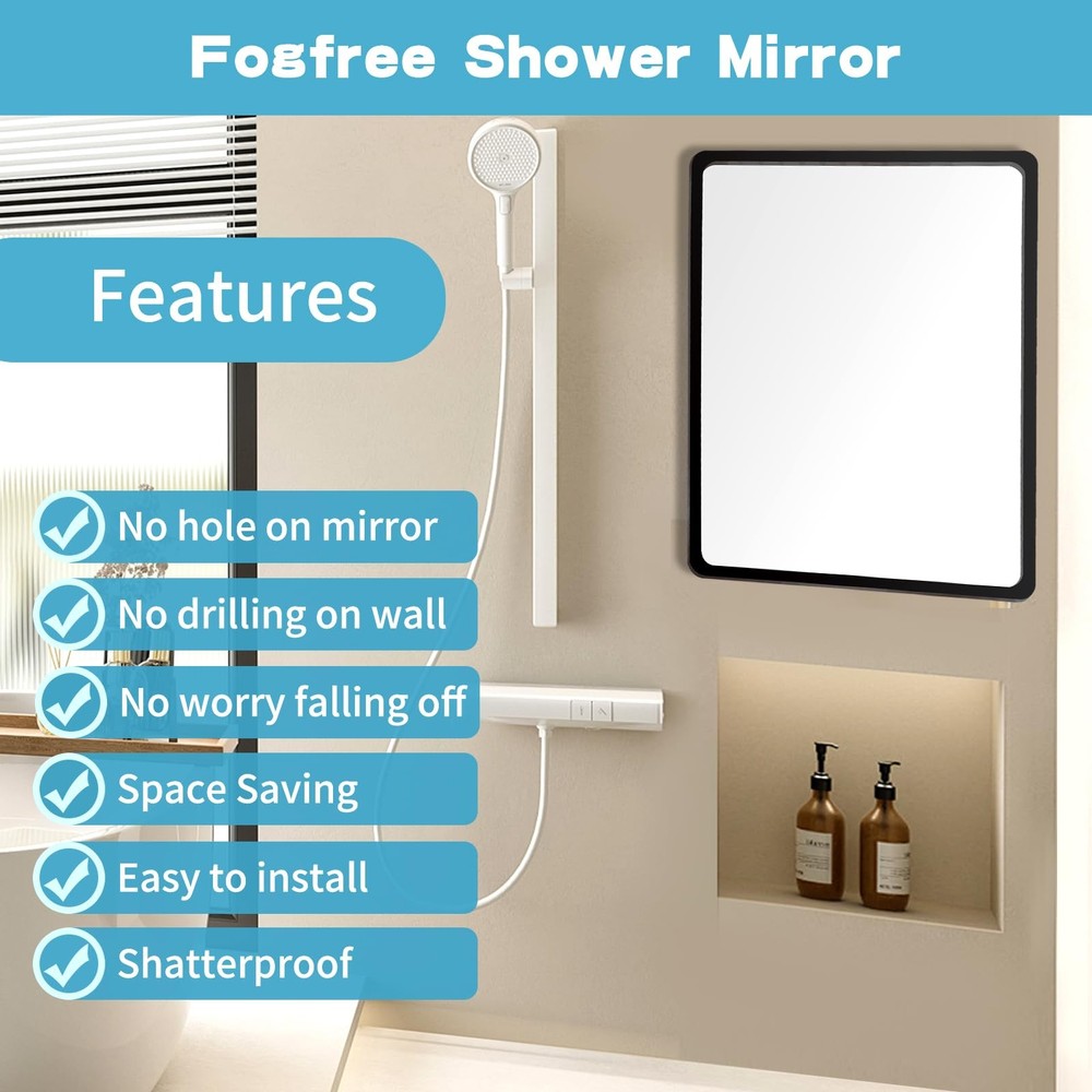 9x7 Inch Rectangular Fogless Shower Mirror Bathroom Wall Mirror for Shaving